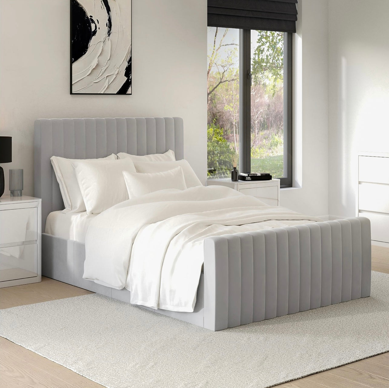 Velvet King Size Bed Frame Ottoman Storage Gas Lift