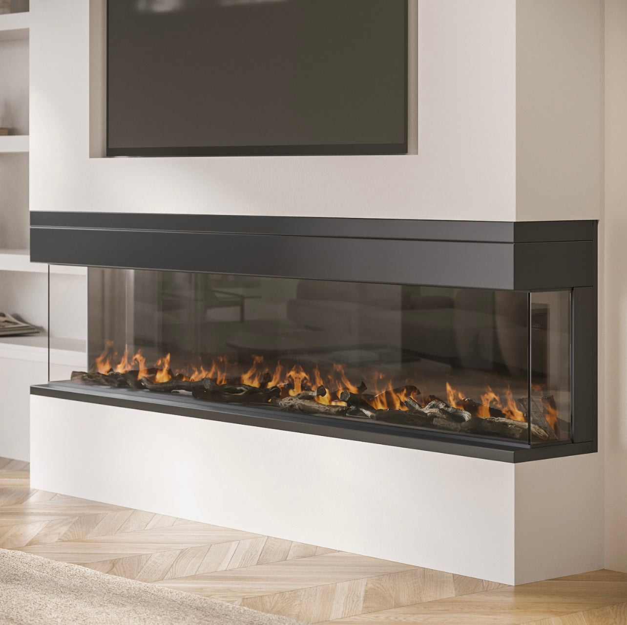 Media Wall Inset Electric Fire with LED Flame and Remote Control