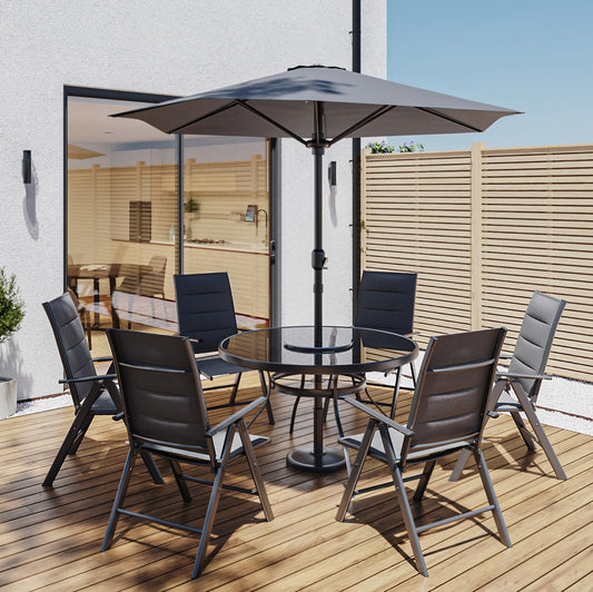 Grey Garden Dining Set with Reclining Chairs Outdoor Patio