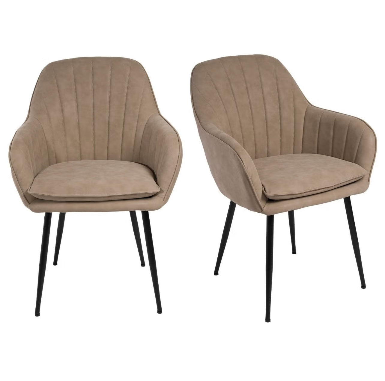 Faux Leather Dining Chairs Modern with Armrests and Sleek Black Legs