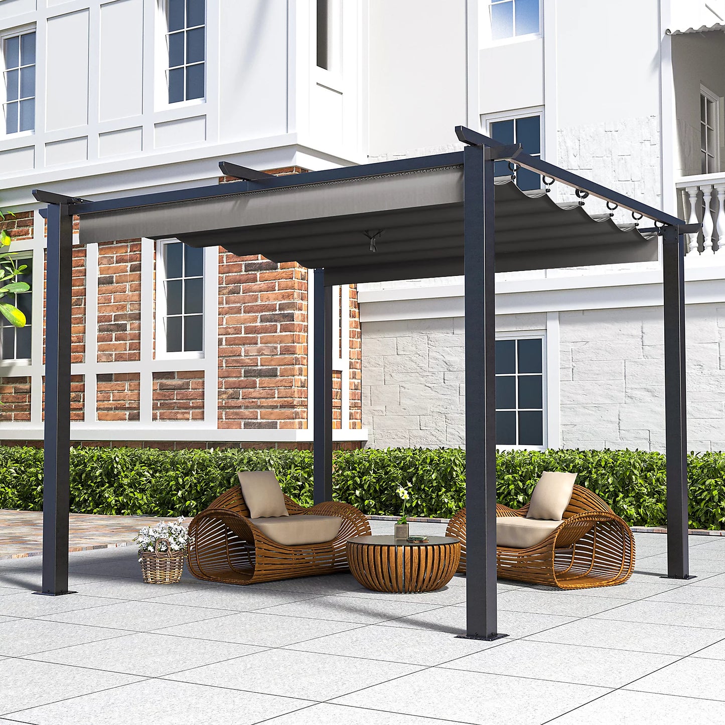 Pergola with Retractable Canopy Roof Garden Outdoor Patio