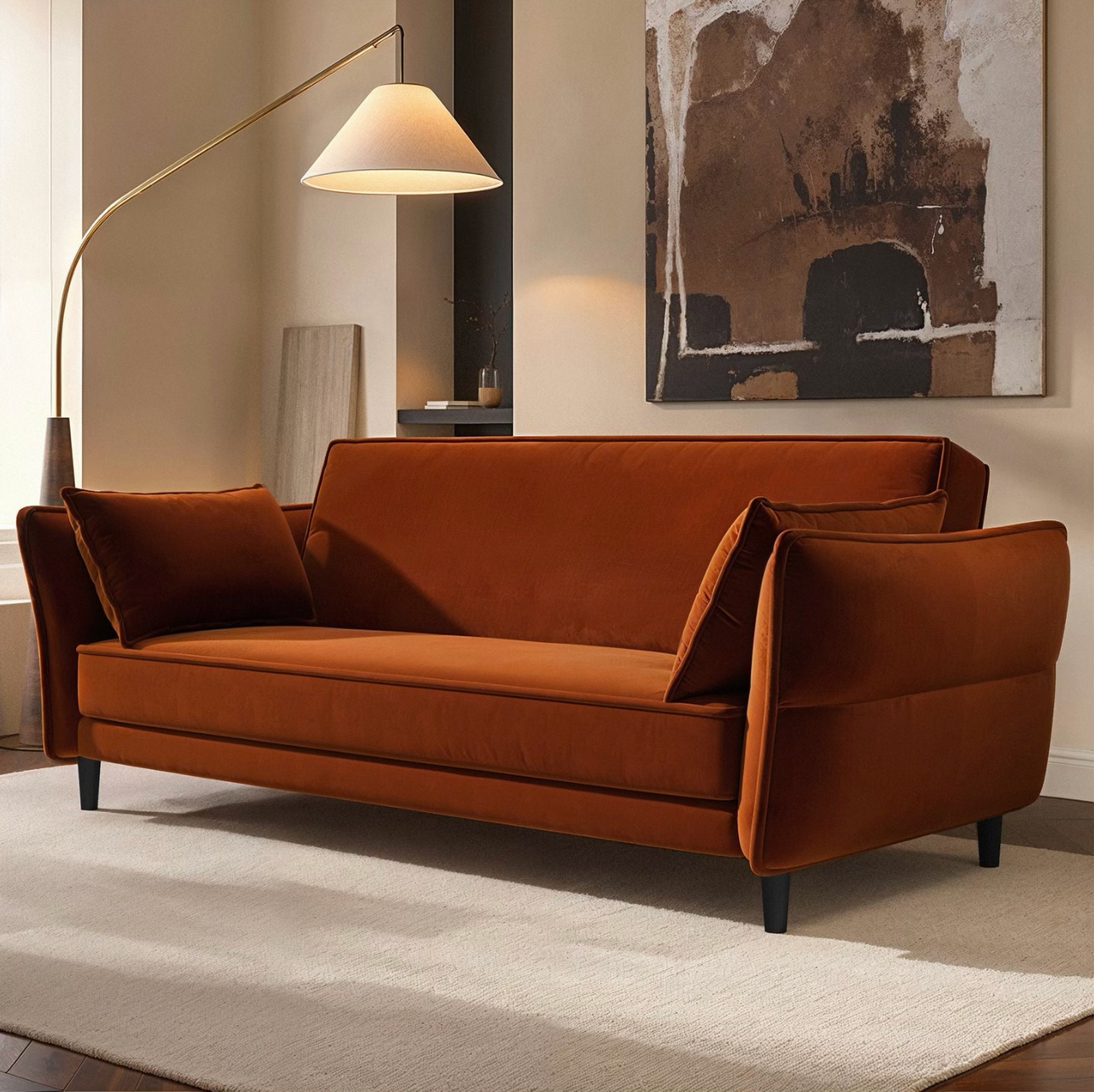 Velvet Sofa Bed 3 Seater Sleeper Sofa with Cushions