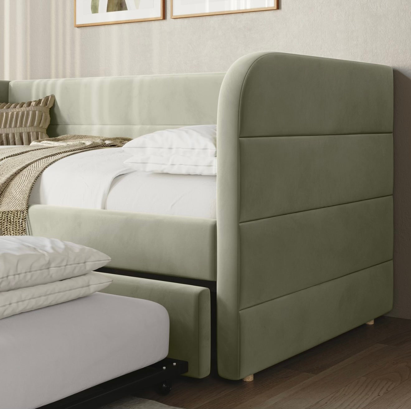 Velvet Daybed Single Guest Bed with Pull Out Trundle