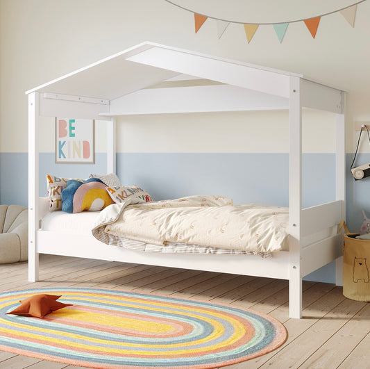 Kids Single House Bed Frame in White Unisex