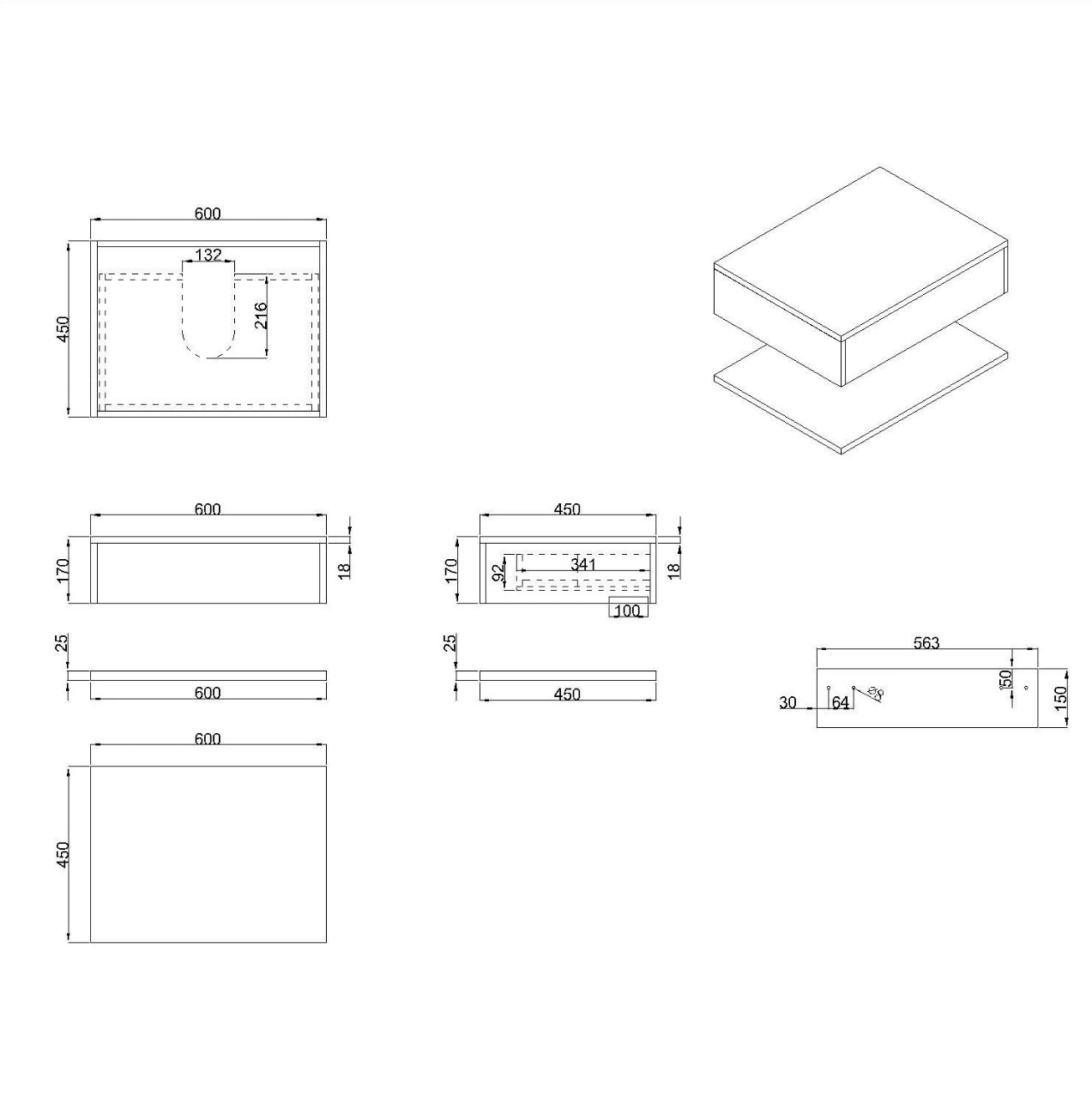 Bathroom Black Vanity Unit Wall Countertop Shelves