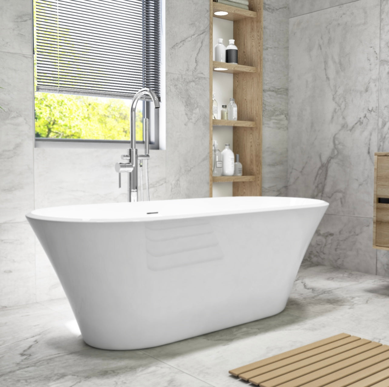 White Double Ended Bath Curved Modern Bathroom Freestanding Bathtub