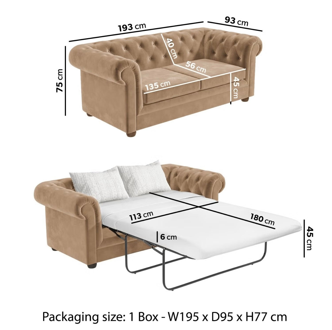 Velvet Sofa Bed Three Seater Sleeper Sofa with Mattress
