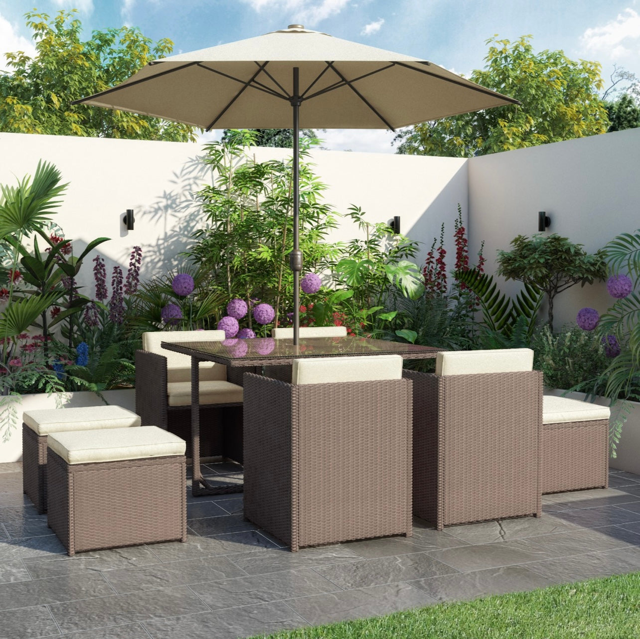 Rattan Garden Dining Set 8 Seater in Brown