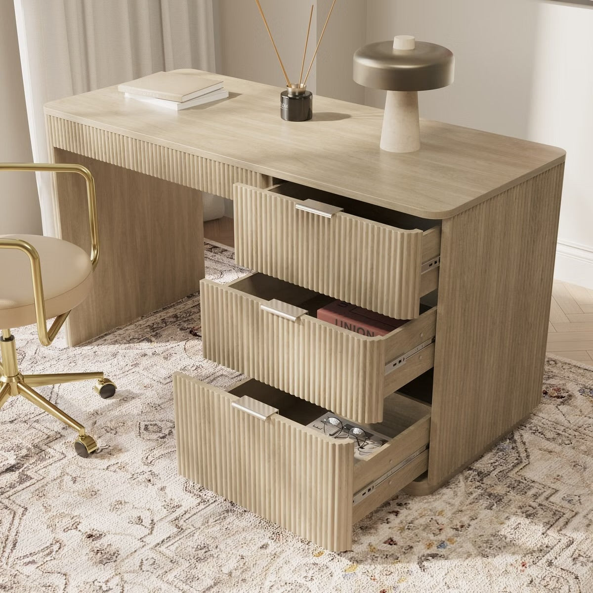 Oak Home Office Desk with Drawers