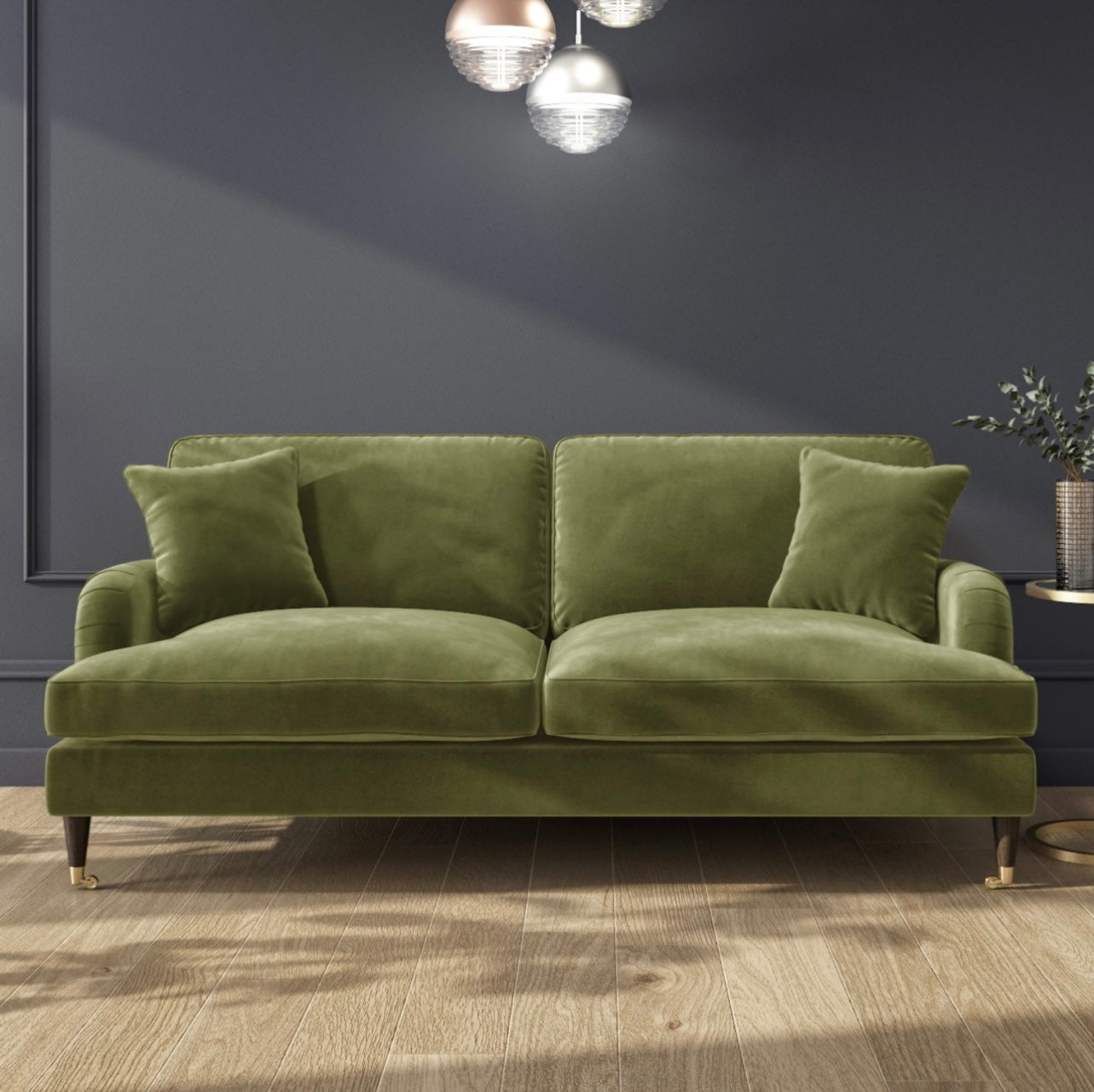 Velvet Sofa Three Seater Couch Upholstered with Cushions
