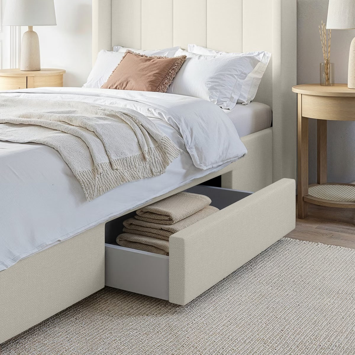 Single Bed Upholstered with Storage Drawer
