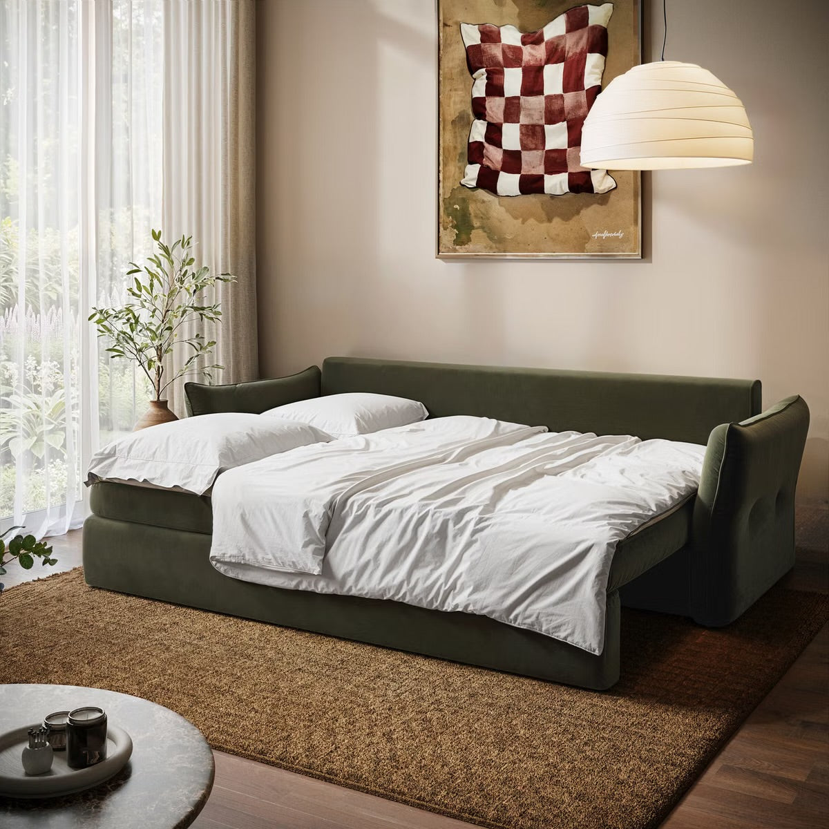 Sofa Bed 3 Seater Velvet Sleeper Sofa with Mattress and Cushions