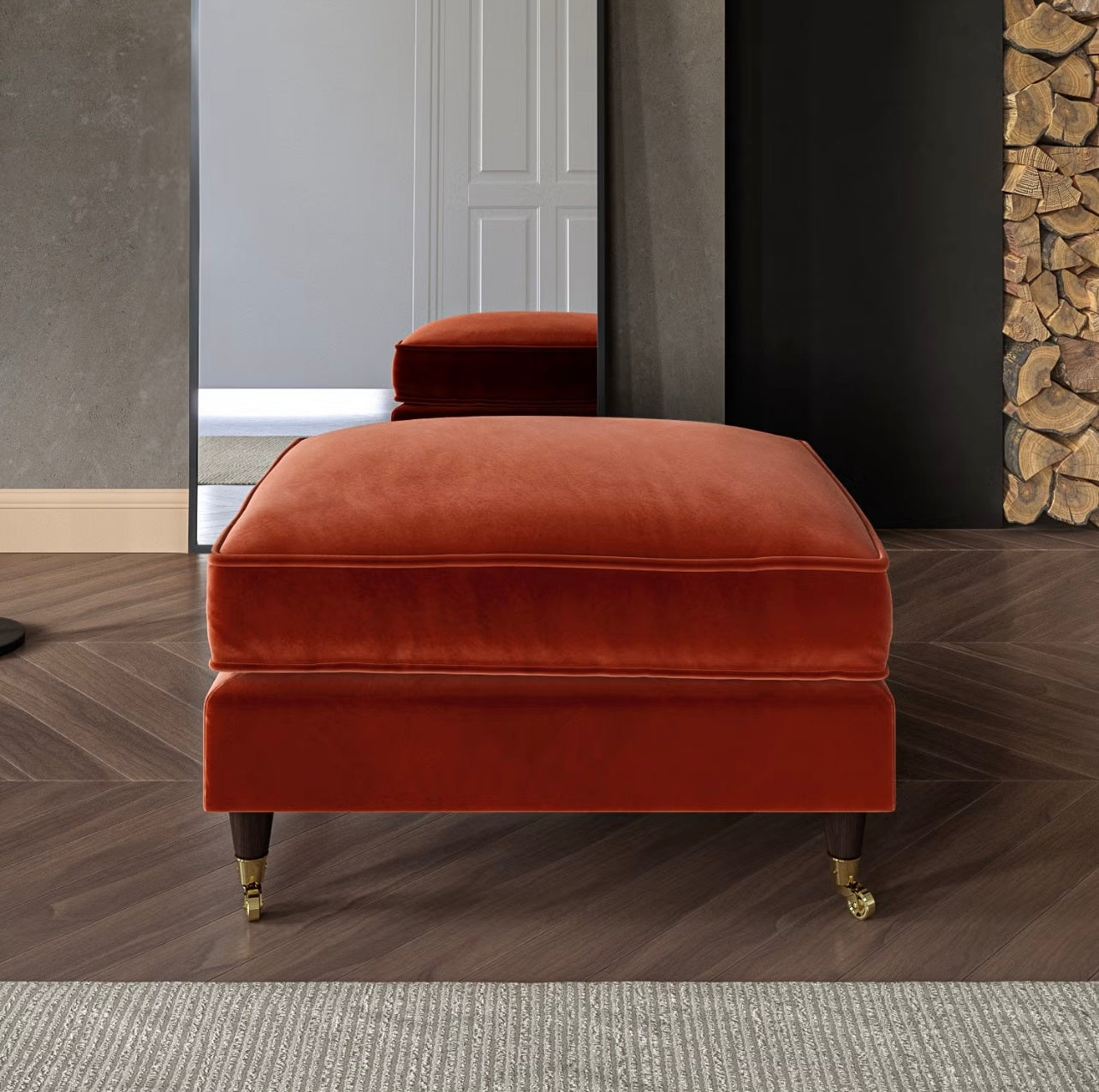 Velvet Footstool Ottoman Pouffe Upholstered Soft Stool