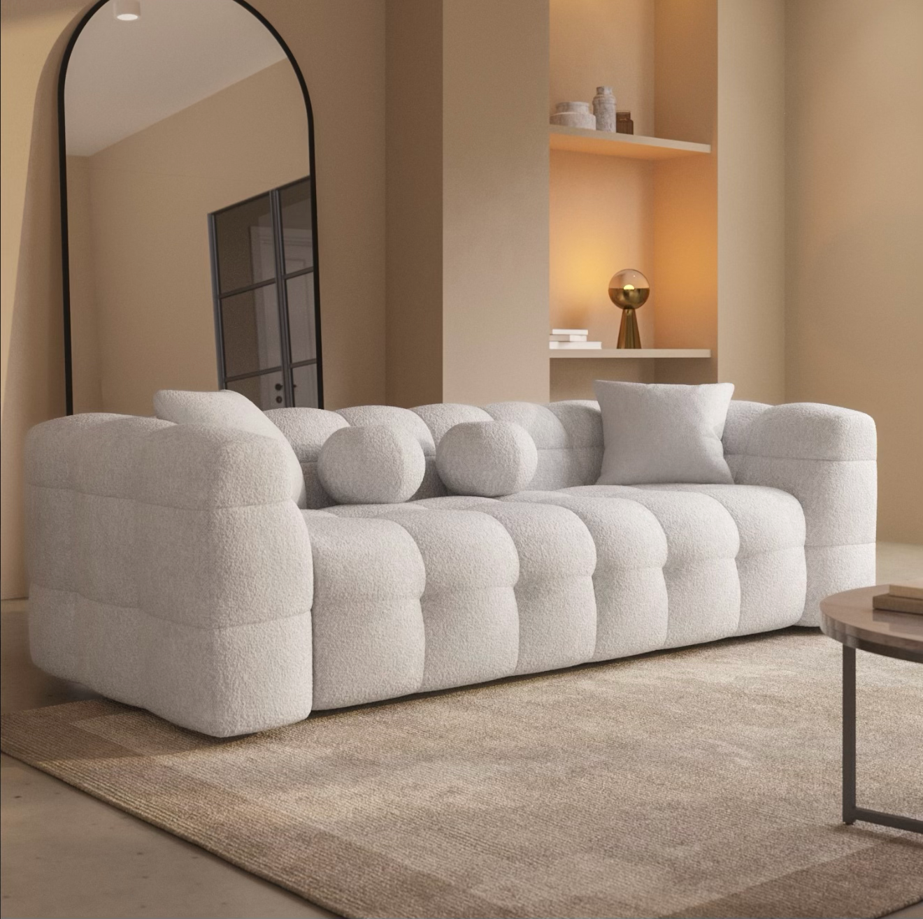 Cream Sofa 3 Seater Settee Upholstered with Cushions