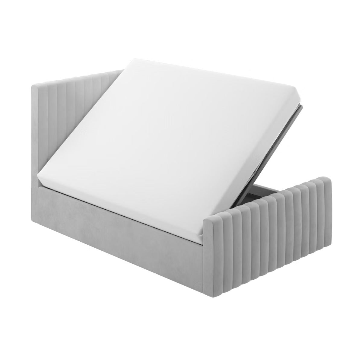 Velvet Double Bed Grey Ottoman with Storage Gas Lift
