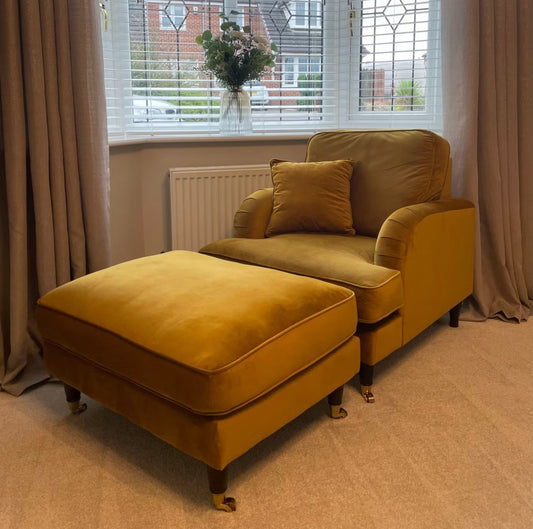 Velvet Footstool Ottoman Pouffe Upholstered Soft Stool