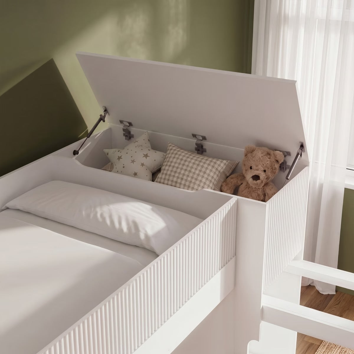 Kids Bunk Bed White with Wardrobe and Storage