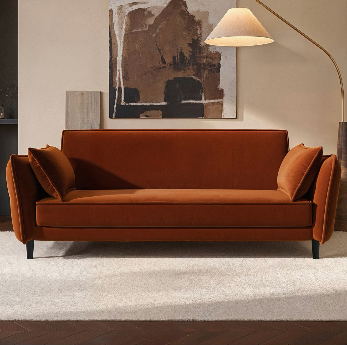 Velvet Sofa Bed 3 Seater Sleeper Sofa with Cushions