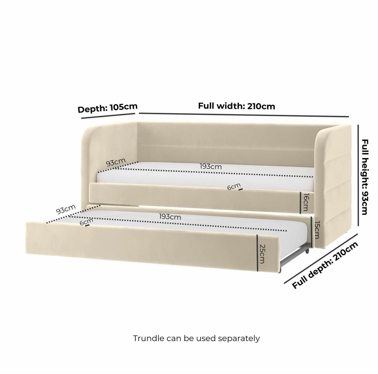Velvet Daybed Single Guest Bed with Pull Out Trundle