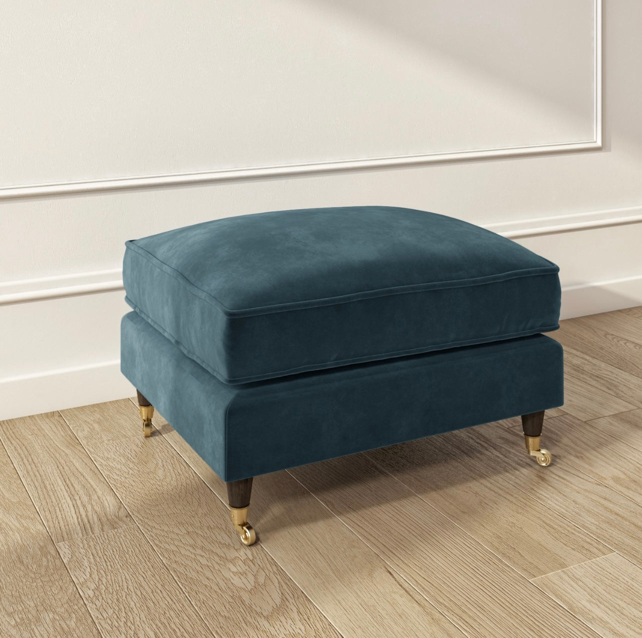 Velvet Footstool Ottoman Pouffe Upholstered Soft Stool