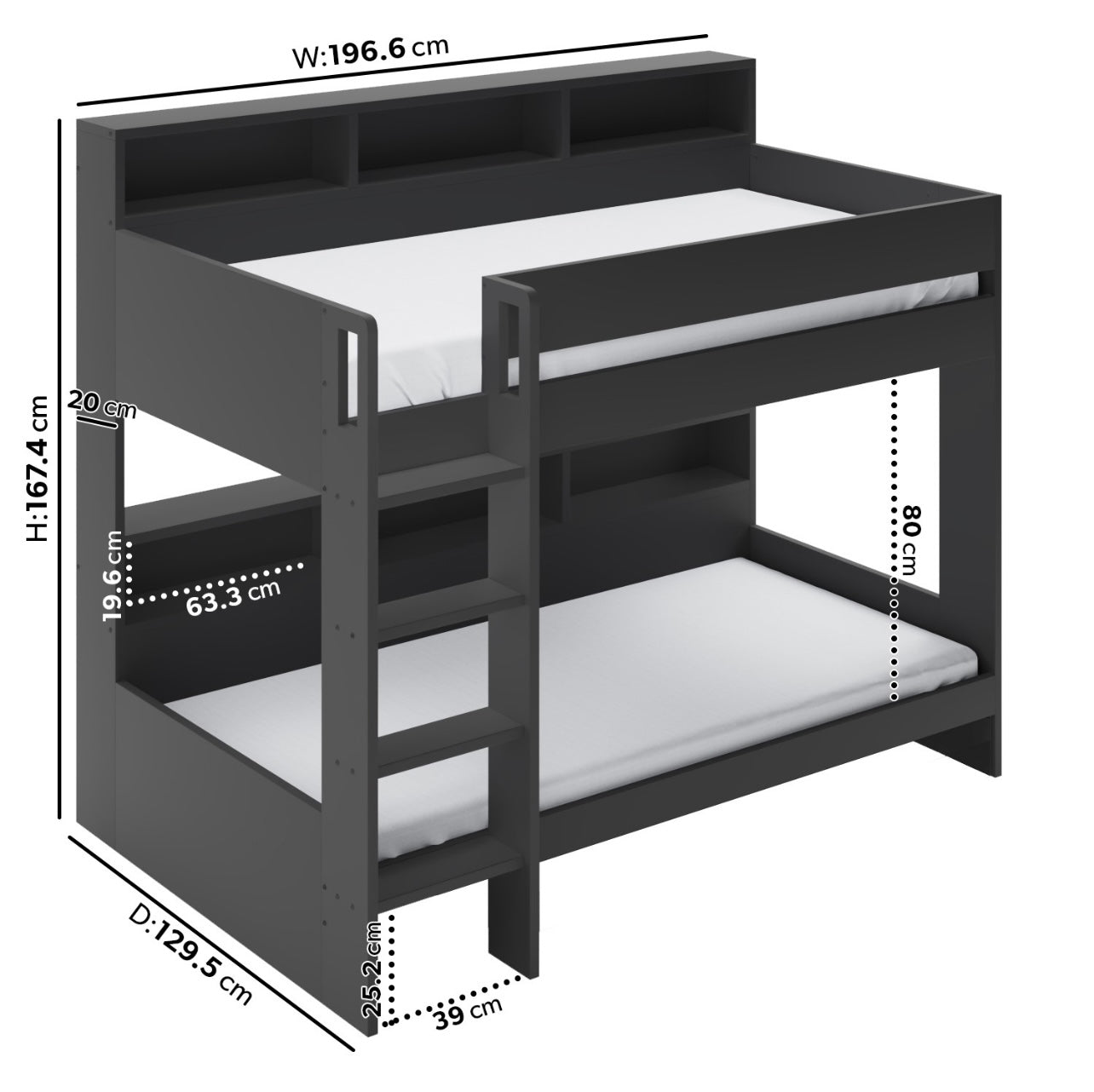 Kids Bunk Bed Wooden Frame Single Sleeper with Durable Shelving