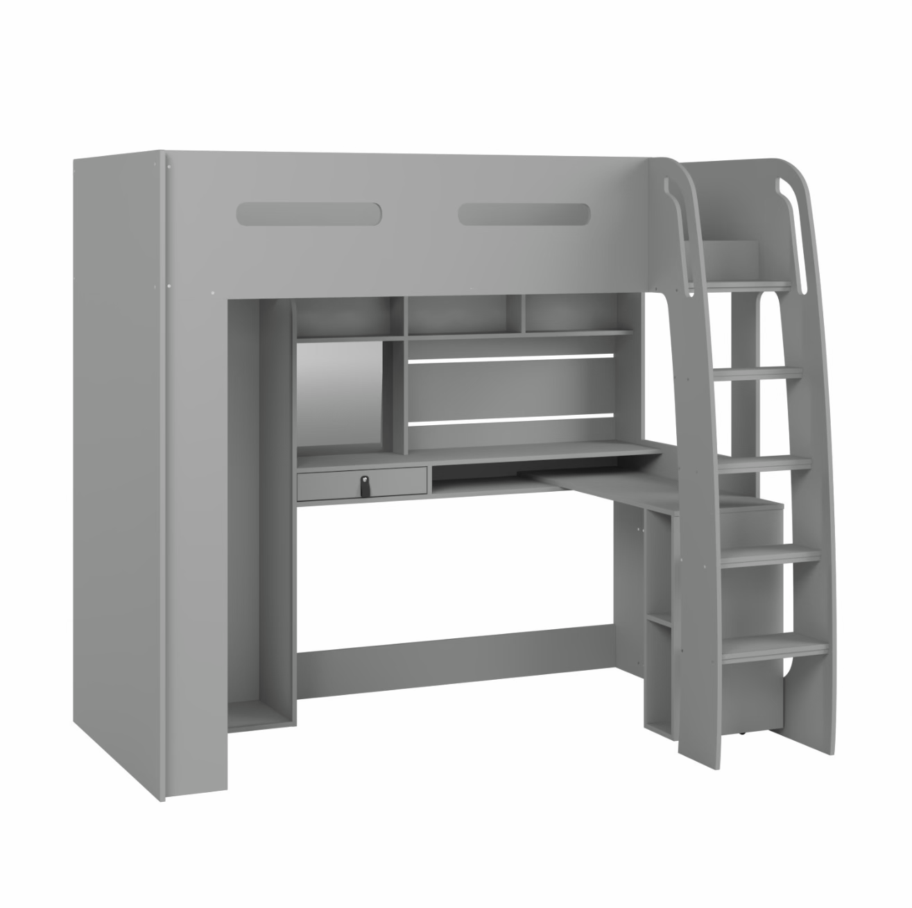 Kids Grey High Sleeper Bed Frame Single with Desk and Clothes Rail