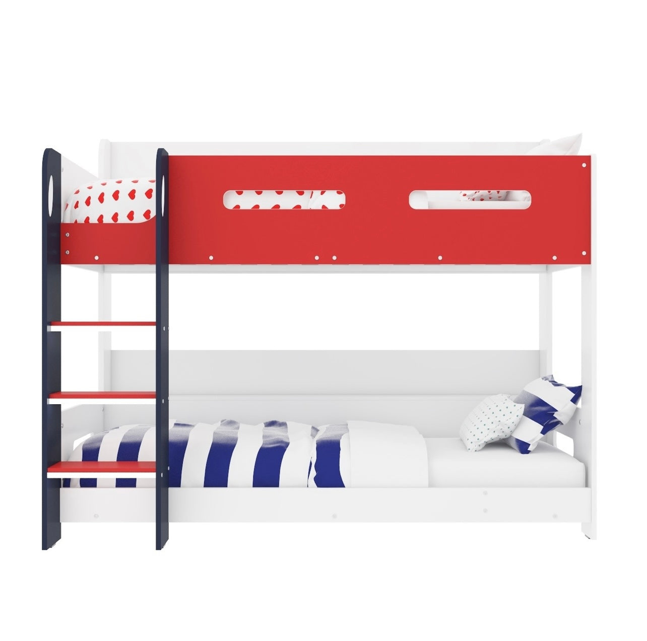Bunk Bed Blue and White with Glowing Steps and Shelving