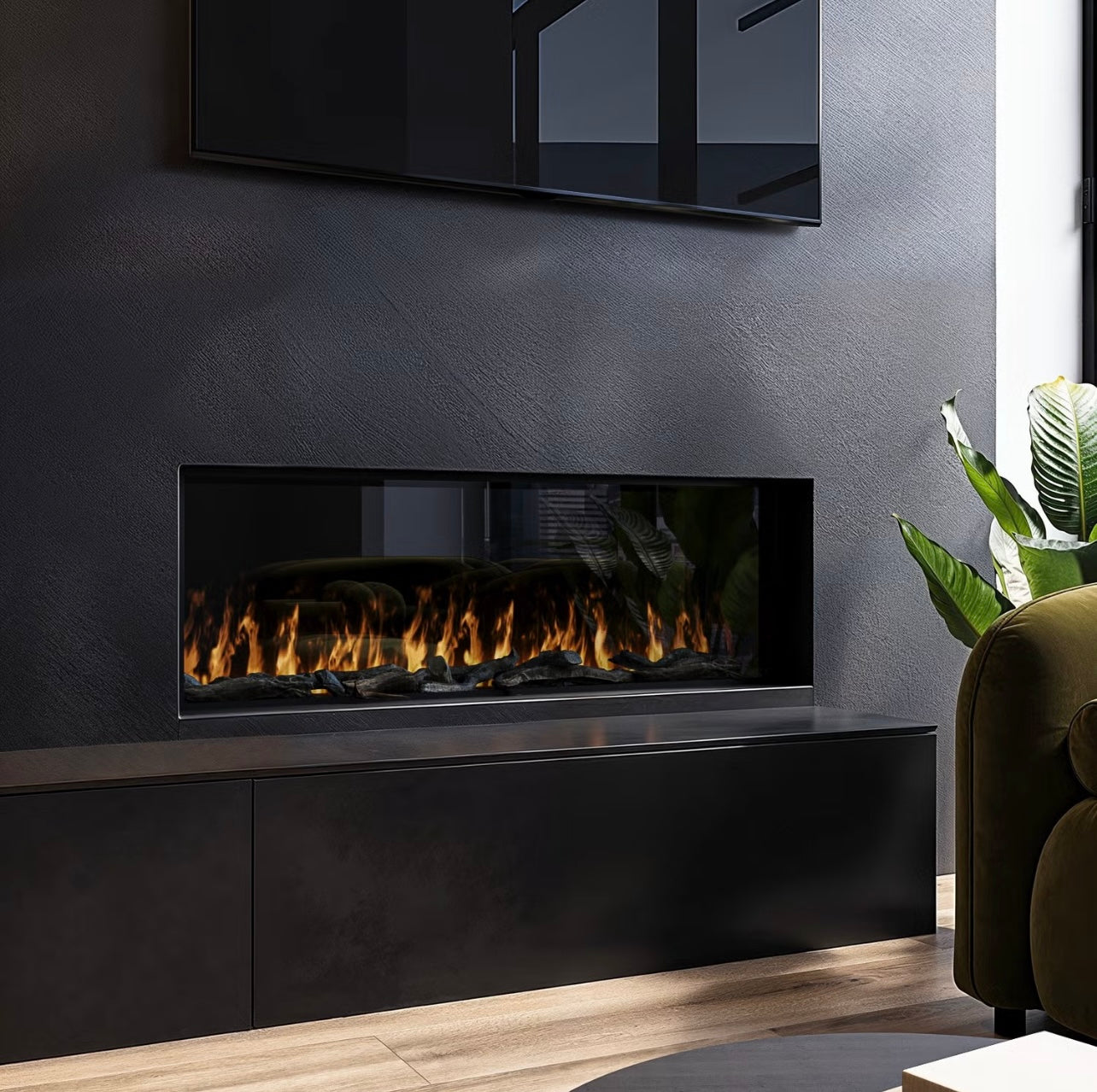 Inset Media Wall Electric Fire with LED Flame and Remote Control