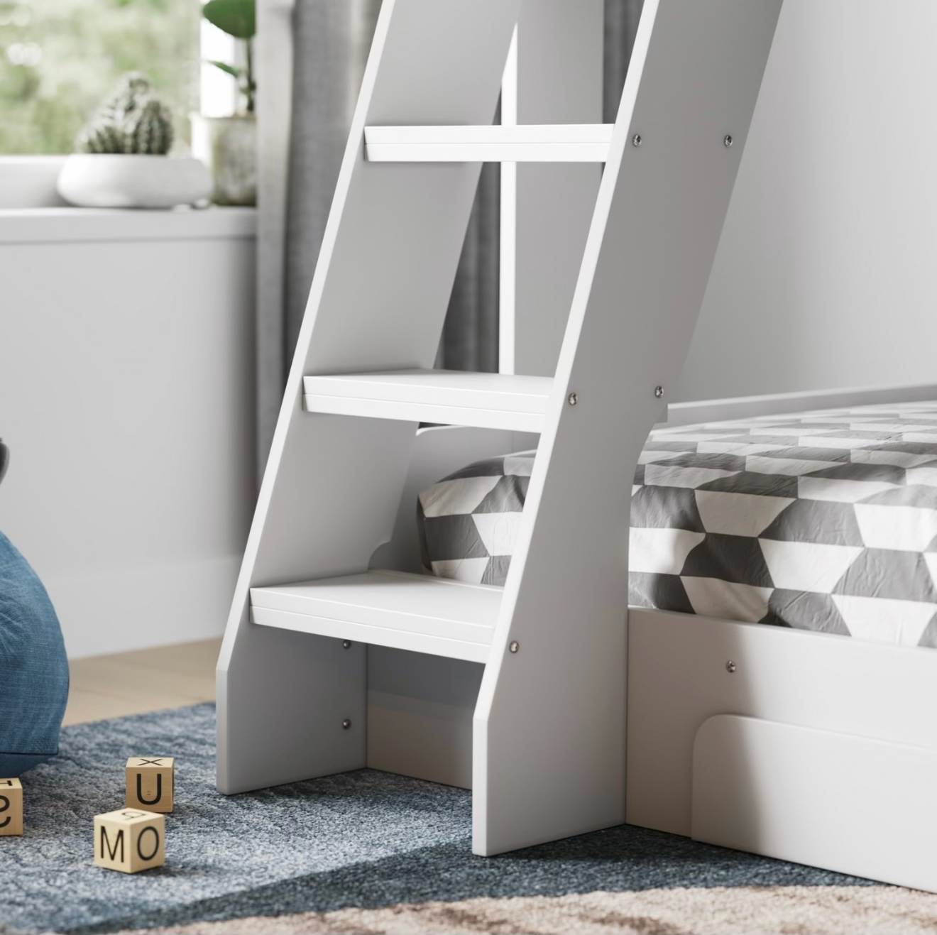 Kids Triple Bunk Bed with Storage and Shelves