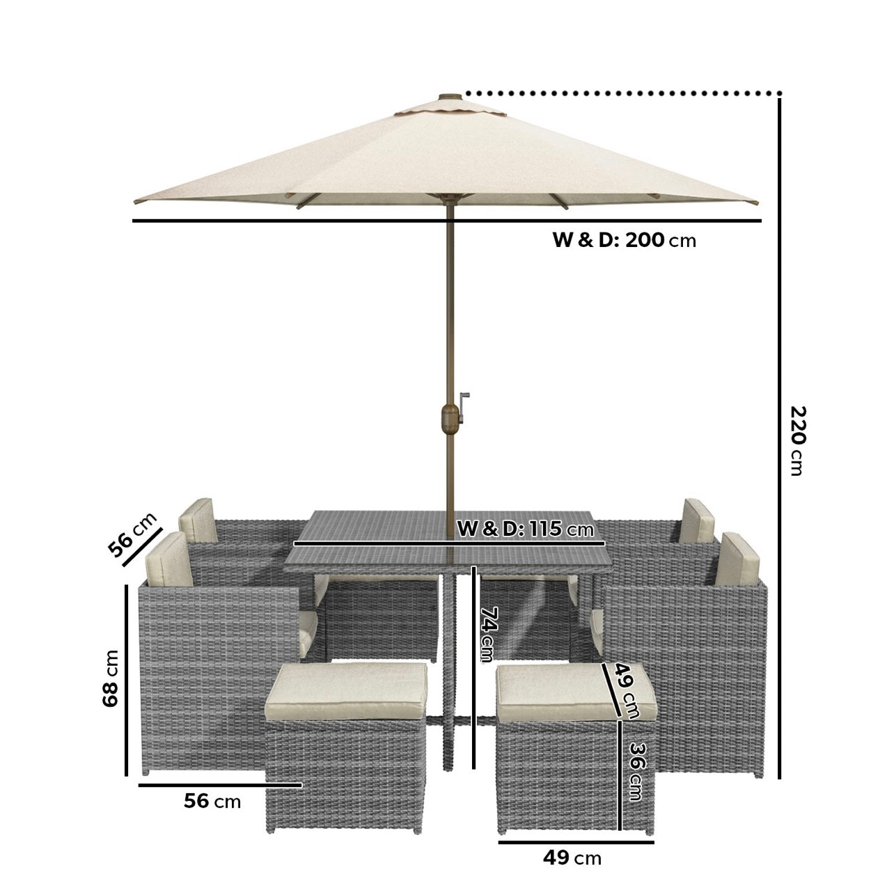 Rattan Garden Dining Set 8 Seater in Grey