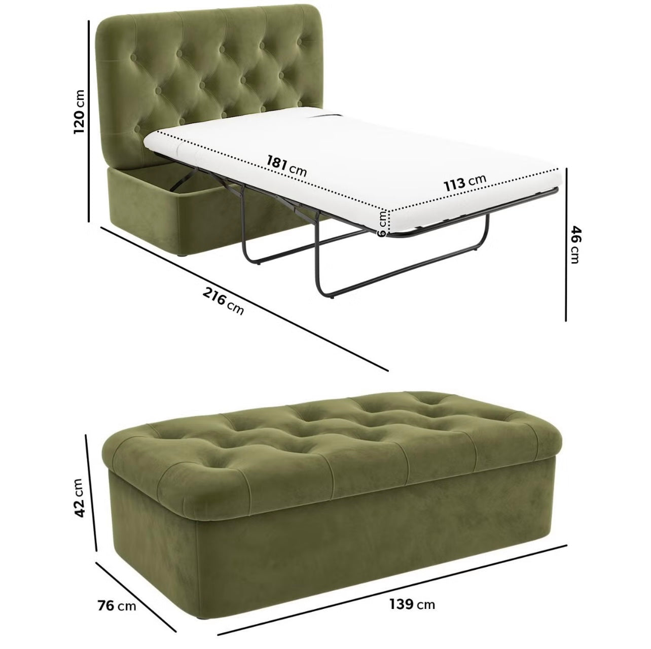 Velvet Single Guest Bed Pull Out Bed with Mattress
