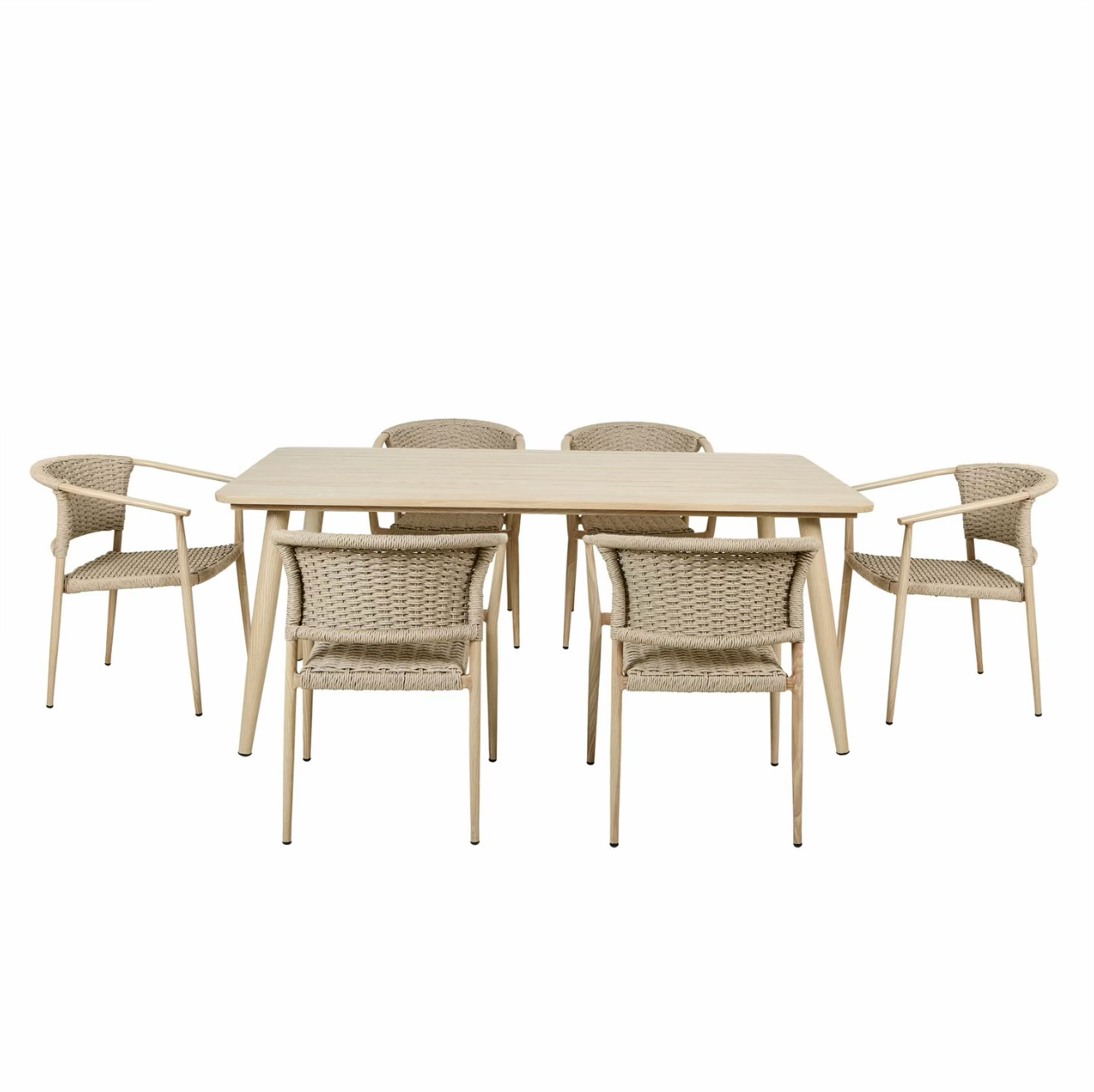 Garden Dining Set 6 Seater with Rattan Chairs Outdoor Patio