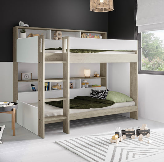 Kids Bunk Bed Wooden Frame Single Sleeper with Durable Shelving