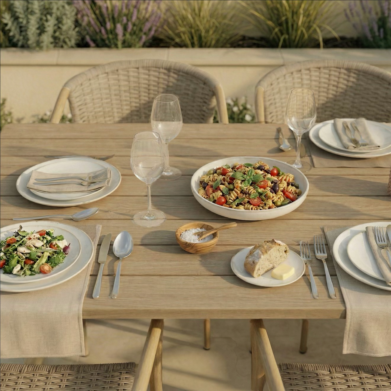 Garden Dining Set 6 Seater with Rattan Chairs Outdoor Patio