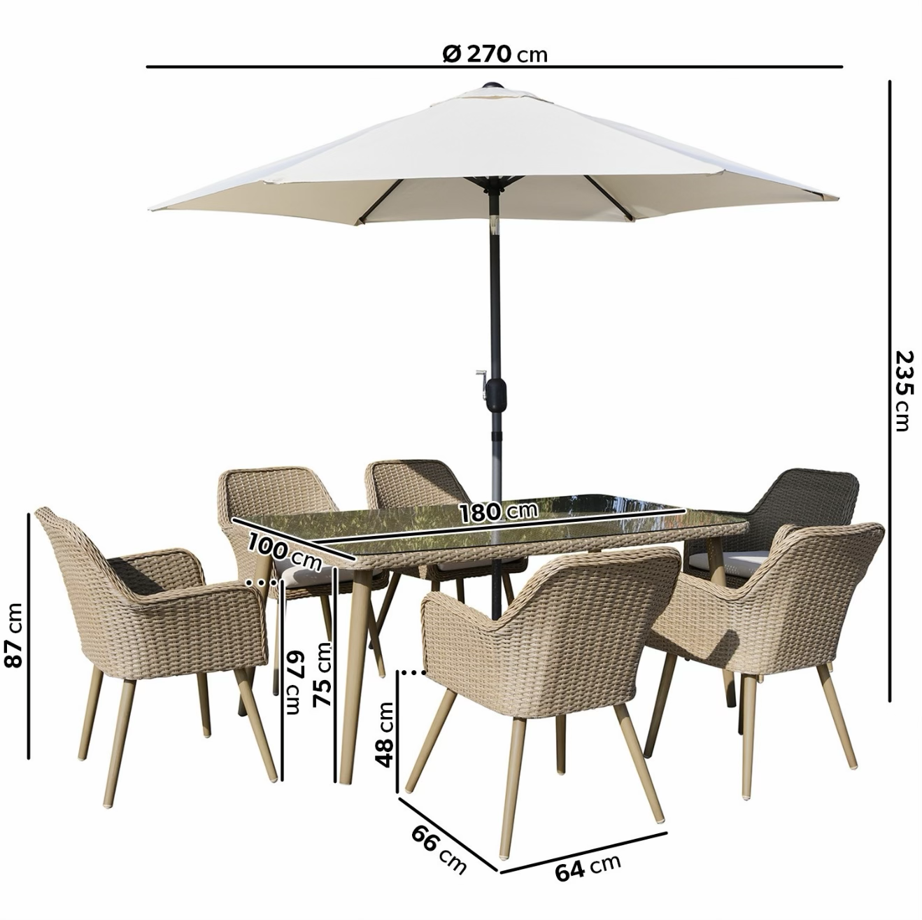Rattan Garden Dining Set 6 Seater Outdoor Patio