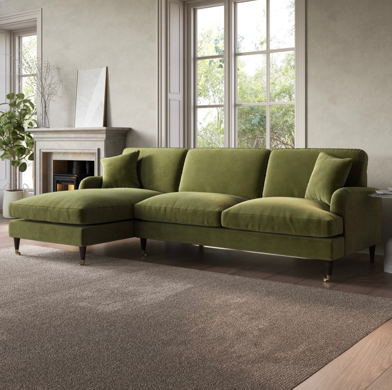 4 Seater Sofa L-Shaped Velvet Corner Couch with Cushions