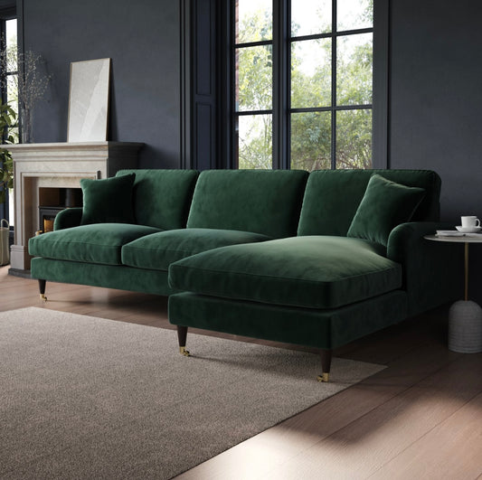 4 Seater Sofa L-Shaped Velvet Corner Couch with Cushions