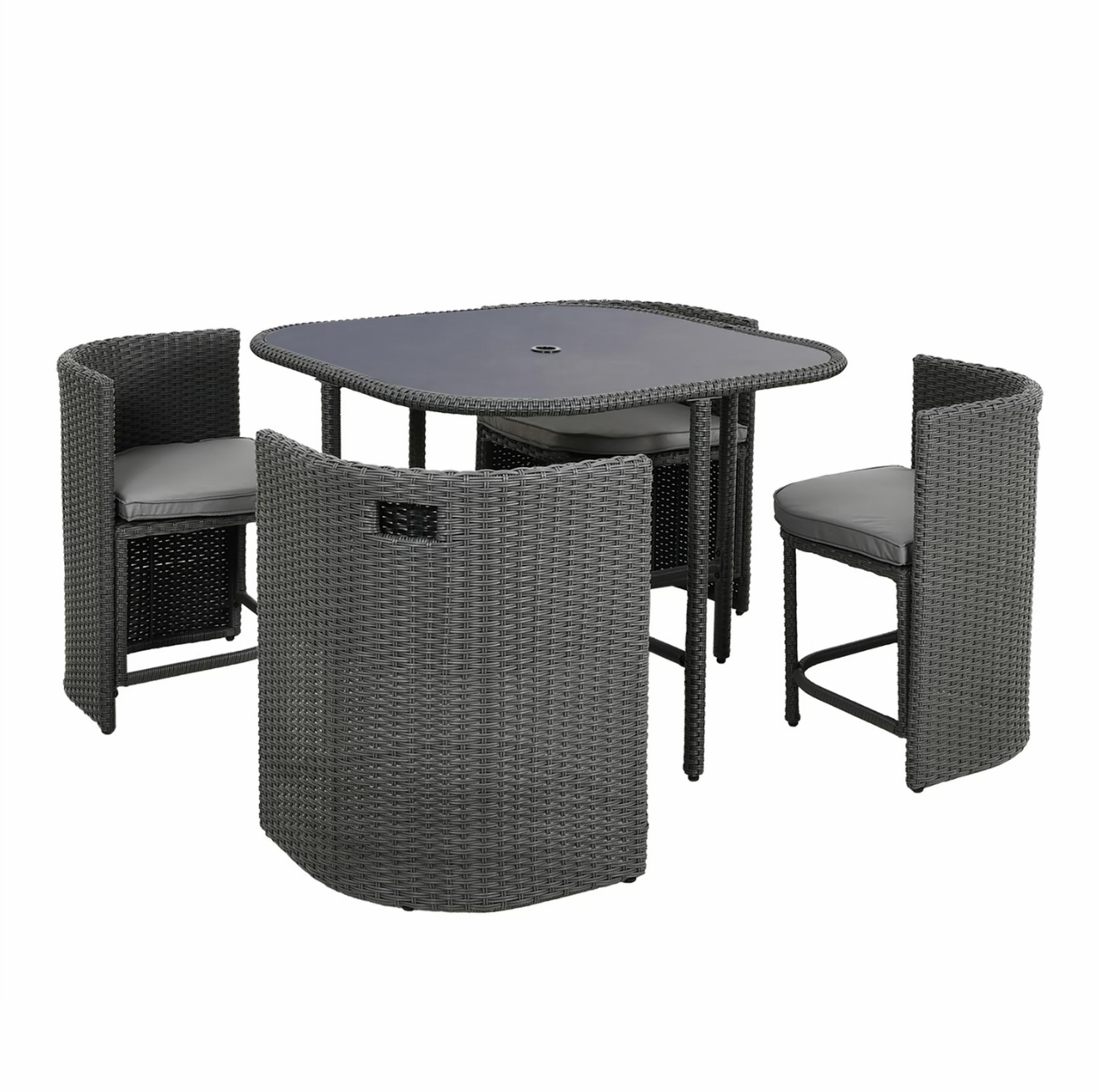 Rattan Garden Dining Set 4 Seater Grey Outdoor Patio