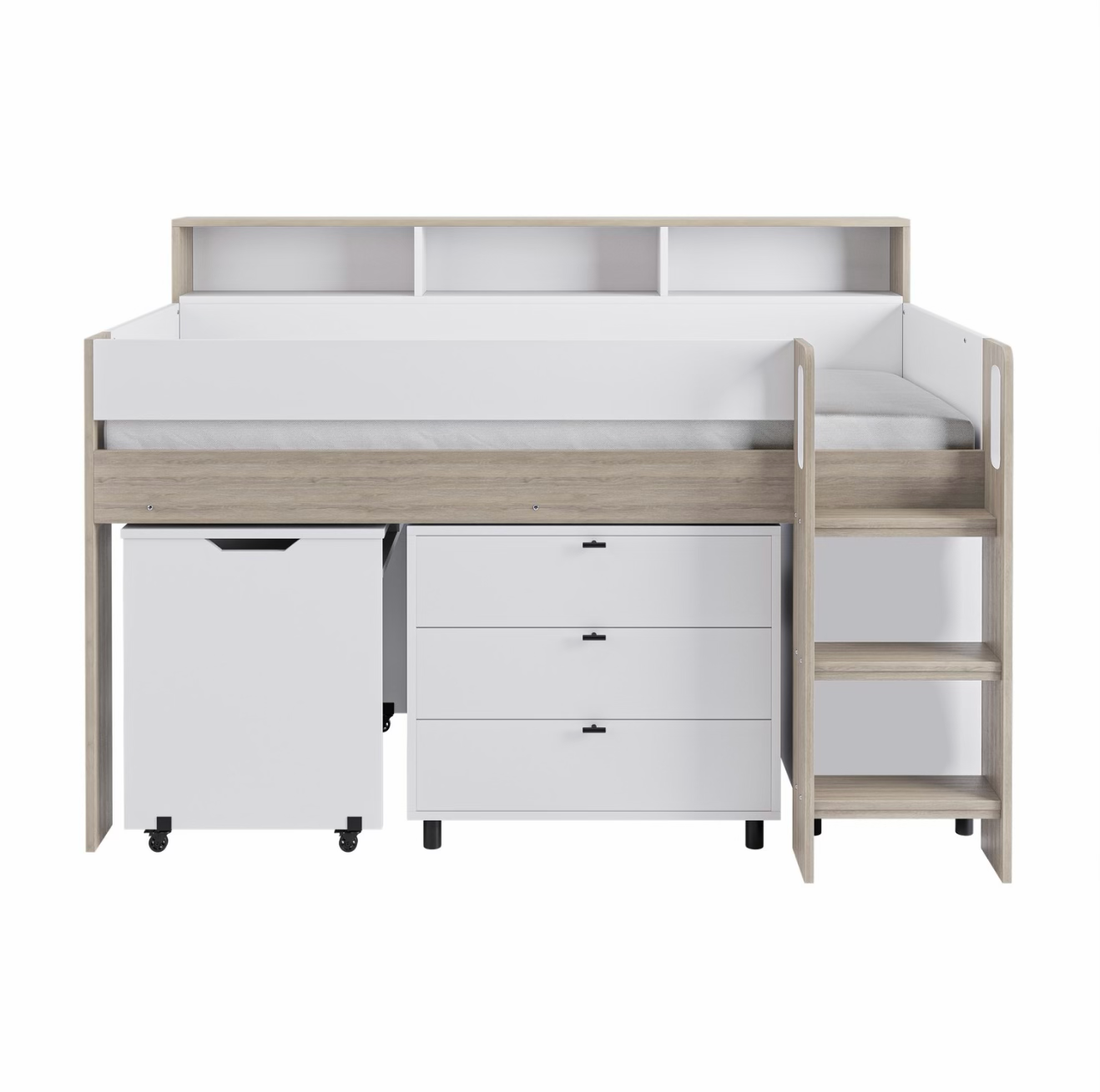 Kids Cabin Bed Mid Sleeper Single with Storage Drawers and Desk