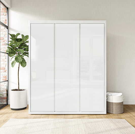 White Triple Wardrobe Hanging Clothes Rail and Storage Shelves