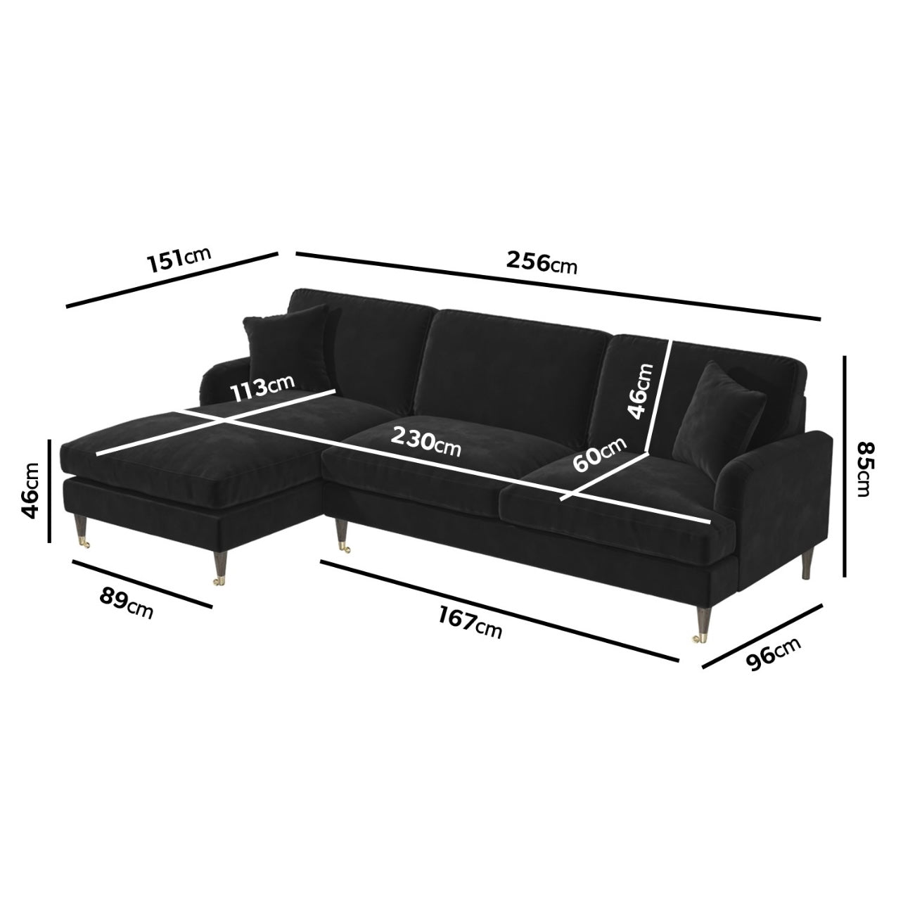 4 Seater Sofa L-Shaped Velvet Corner Couch with Cushions