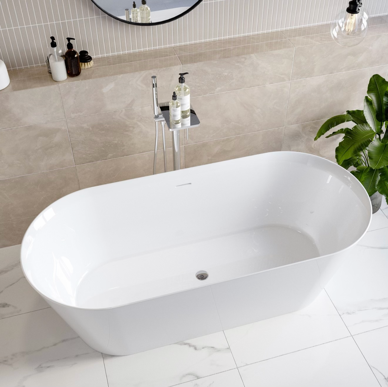 White Double Ended Bath Modern Bathroom Bathtub Freestanding Curved