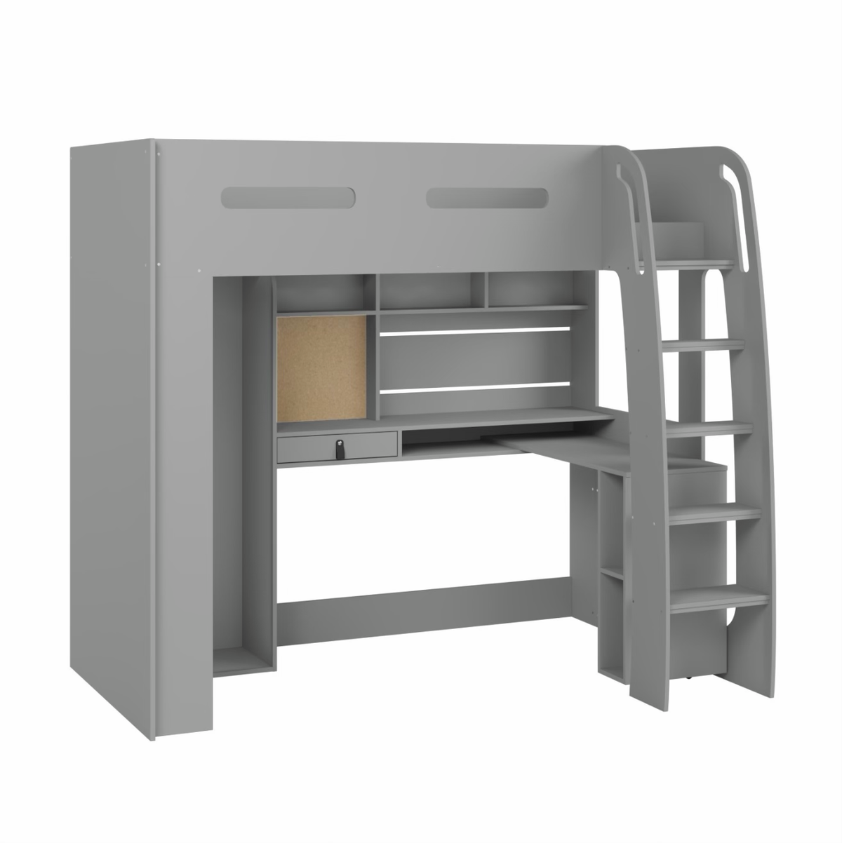 Kids Grey High Sleeper Bed Frame Single with Desk and Clothes Rail
