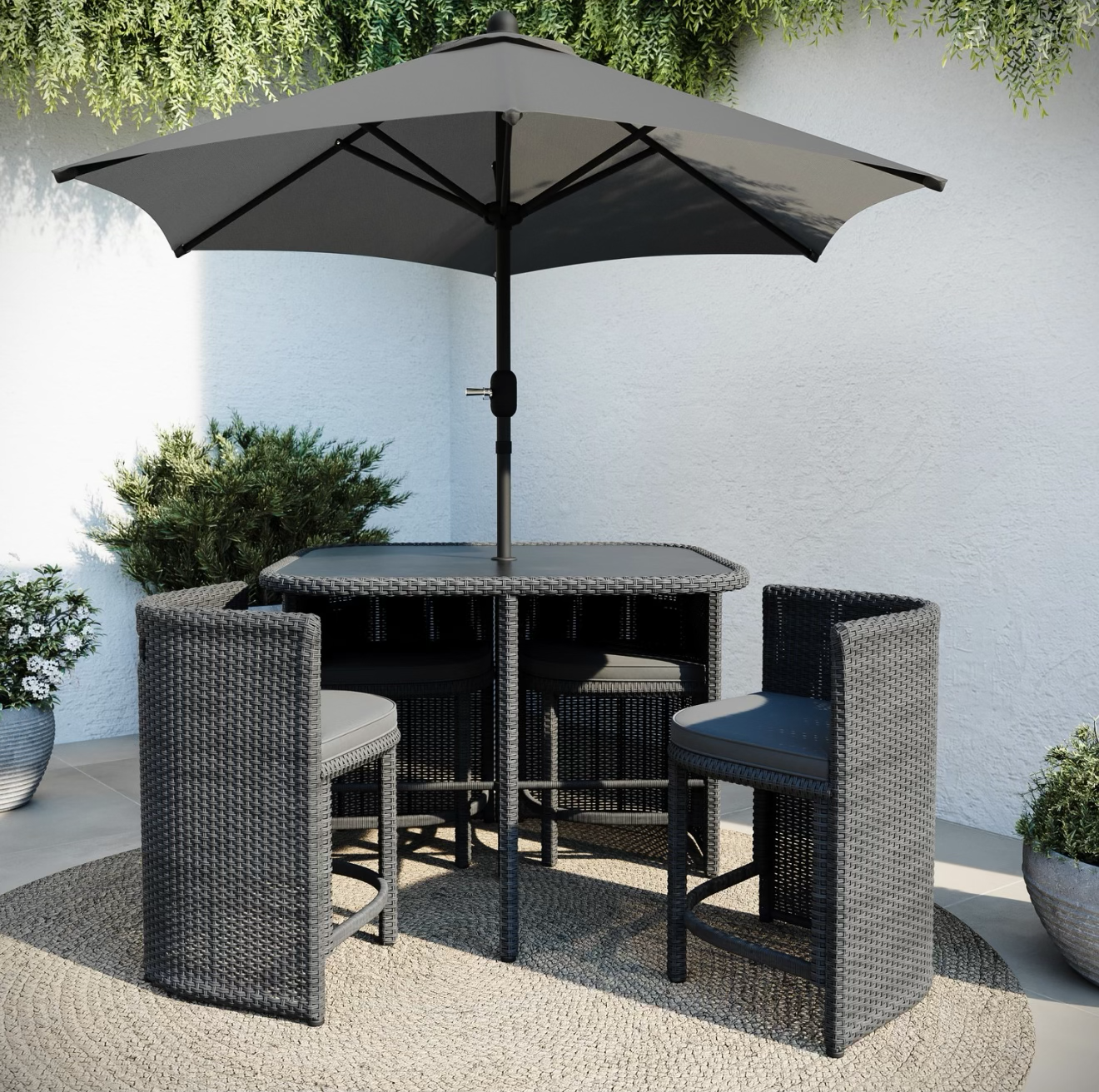 Rattan Garden Dining Set 4 Seater Grey Outdoor Patio