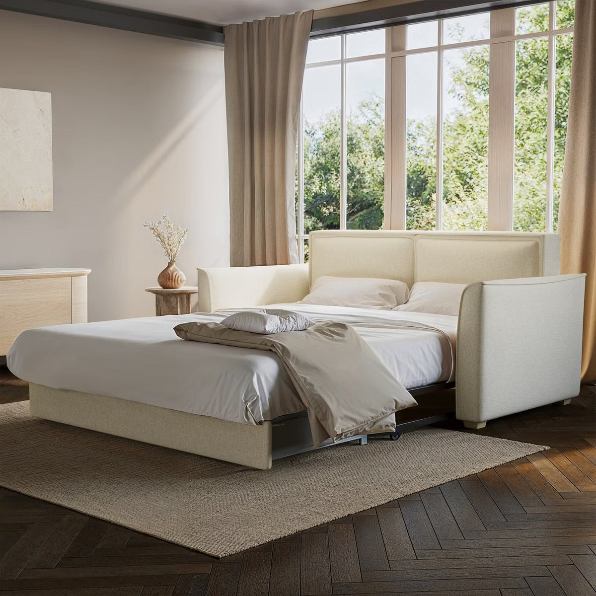 Fabric Sofa Bed 2 Seater Sleeper Sofa with Mattress and Cushions