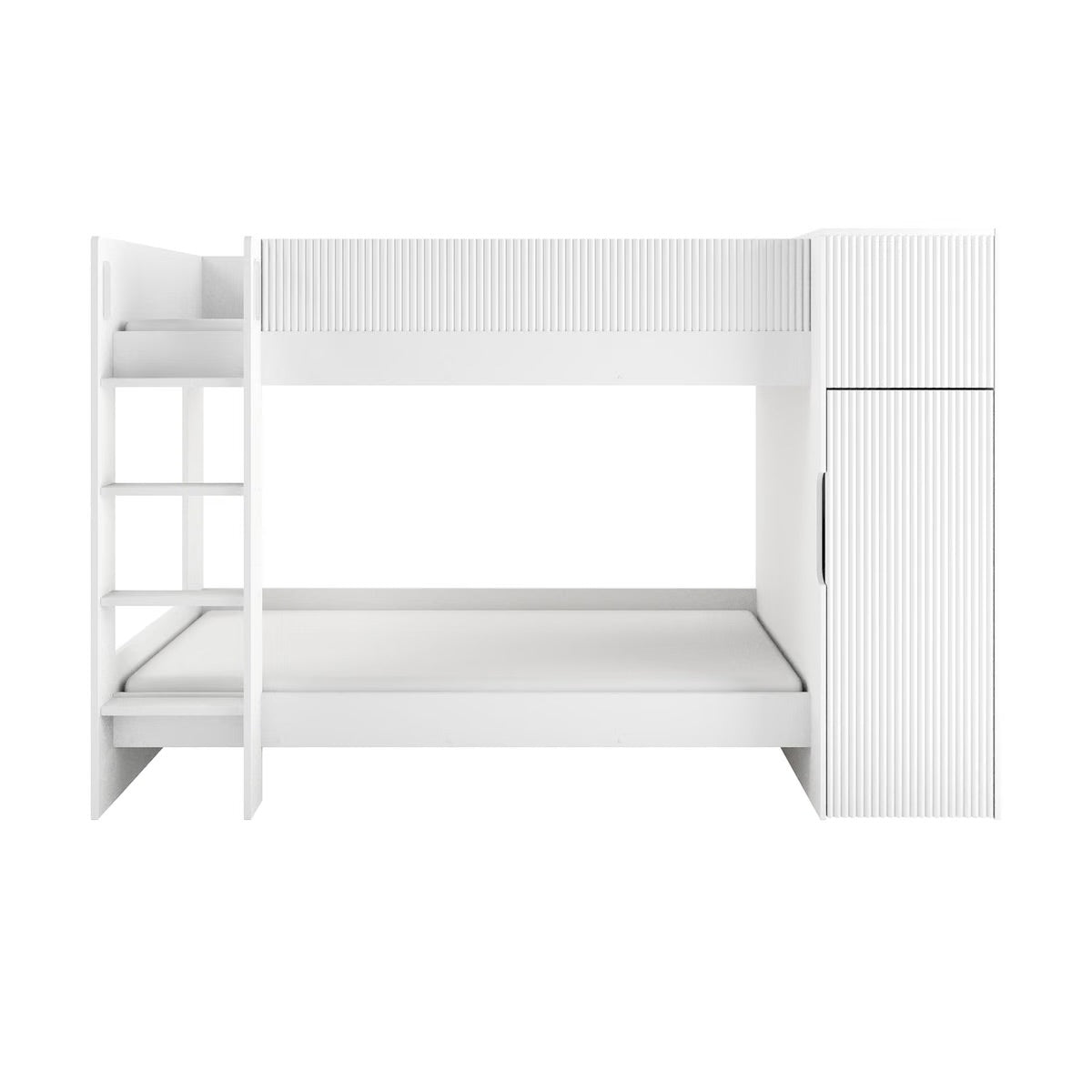 Kids Bunk Bed White with Wardrobe and Storage