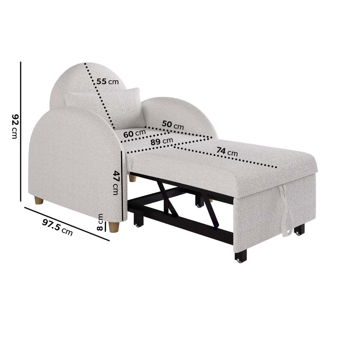 Single Chair Bed Wooden Chaise Lounge Sofa Bed
