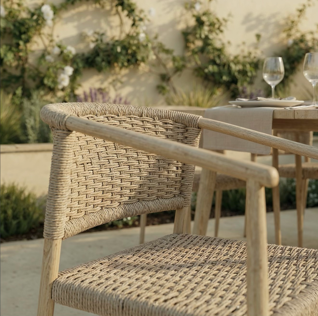 Garden Dining Set 6 Seater with Rattan Chairs Outdoor Patio
