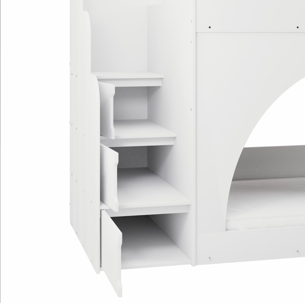 Kids White Bunk Bed with Storage and Shelves