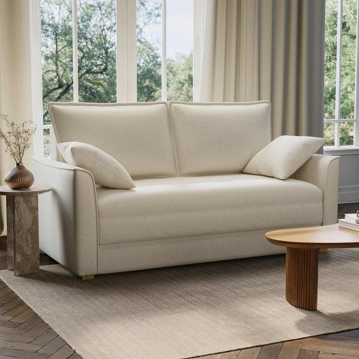 Fabric Sofa Bed 2 Seater Sleeper Sofa with Mattress and Cushions